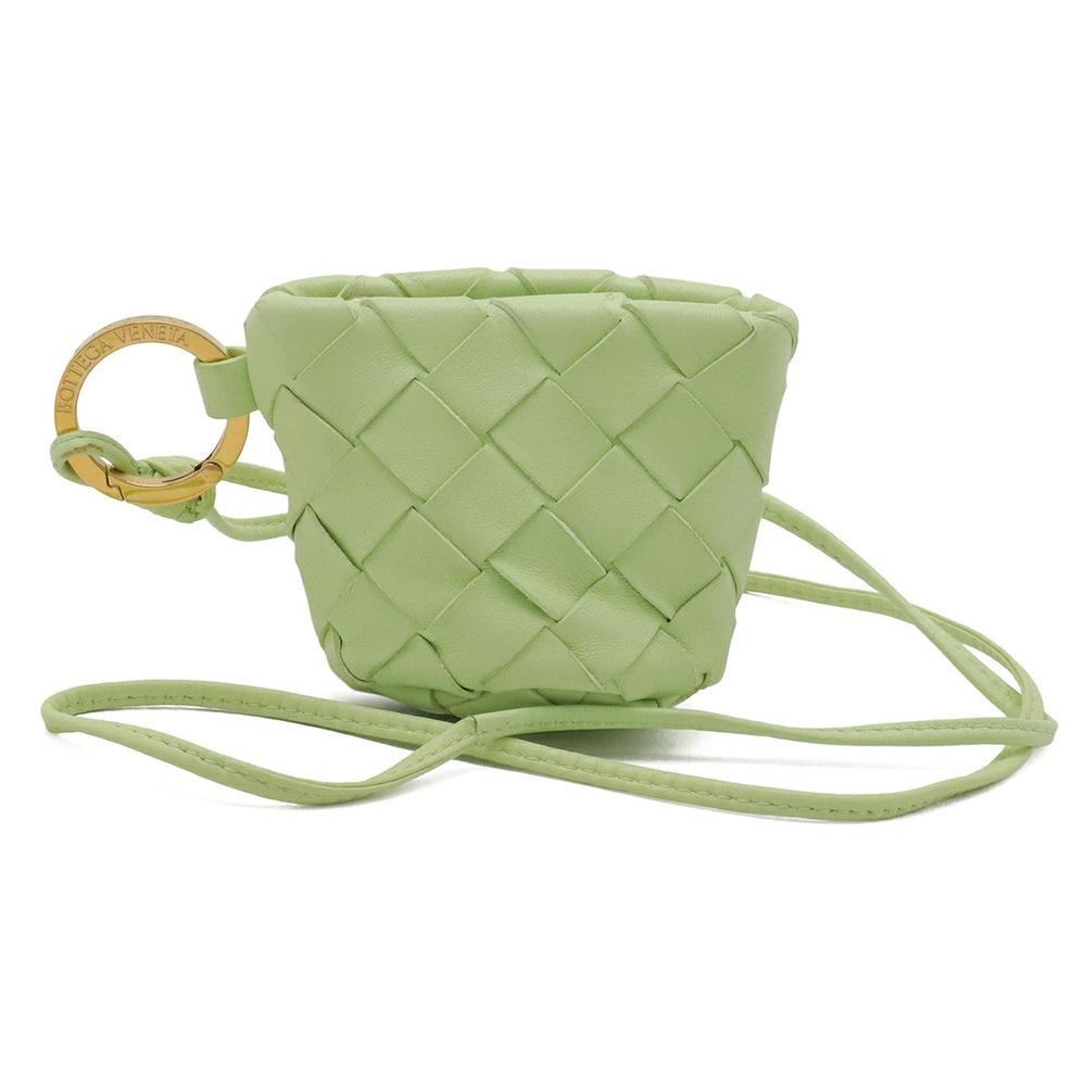 BOTTEGA VENETA Intrecciato coin case Wallet Leather Lime Green Neck Strap